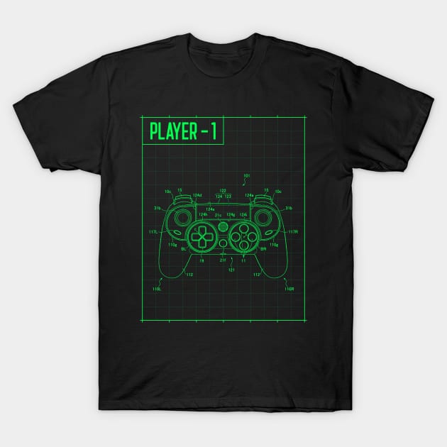 Player 1 Gaming Controller T-Shirt by TEEPHILIC